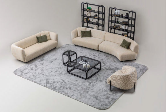 Modern sectional sofa set Canapé ERGONOMIC with ergonomic design, beige upholstery, and matching armchair on a gray rug.